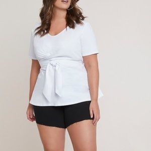 NWT Eloquii Soft White Crossover Tie Waist Tee